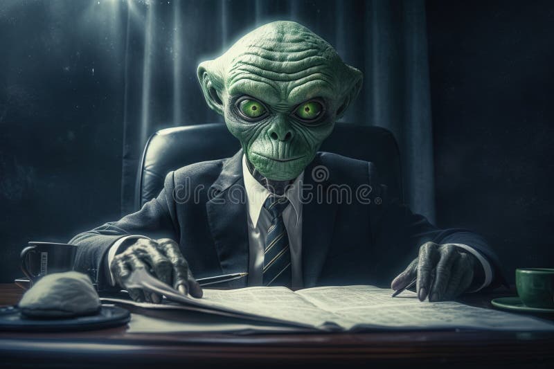 Pozaziemska firma prawnicza obca obcy na biurku ilustracja generatywna ai ilustracji