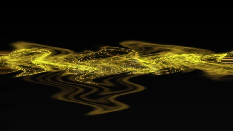 Poziome płaskie, złoto-żółte sieci falowe stworzone z cząstek pyłu na czarnym tle abstrakcyjnym