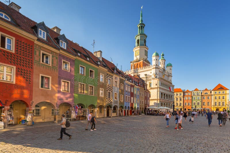 Poznan, Poland - September 8, 2018: Architecture of the main square in Poznan, Poland. Poznan is a city at the Warta River in west