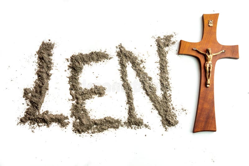 Lent word written iwith ash and christian cross as a T letter a religion concept Ash wednesday on isolated white background. Lent word written iwith ash and christian cross as a T letter a religion concept Ash wednesday on isolated white background