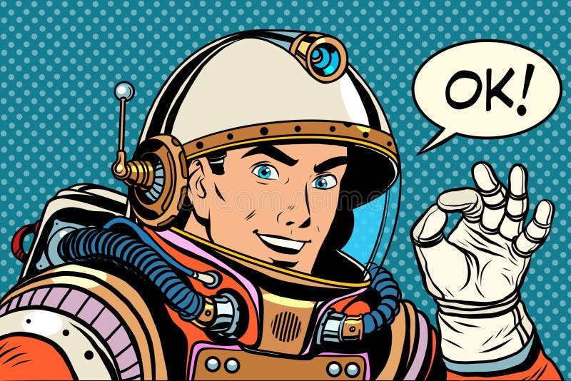 Poço APROVADO do gesto da aprovação do homem do astronauta ilustração stock Poço APROVADO do gesto da aprovação do homem do astronauta ilustração stock