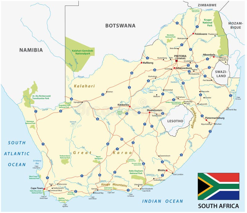 Południowa Africa drogowa wektorowa mapa z flaga ilustracji Południowa Africa drogowa wektorowa mapa z flaga ilustracji