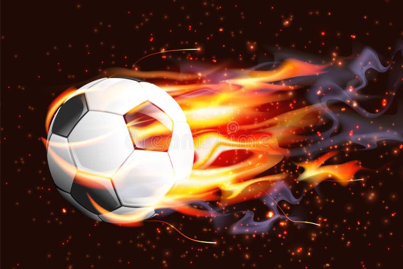 Soccer Ball On Fire on dark background. Soccer Ball On Fire on dark background