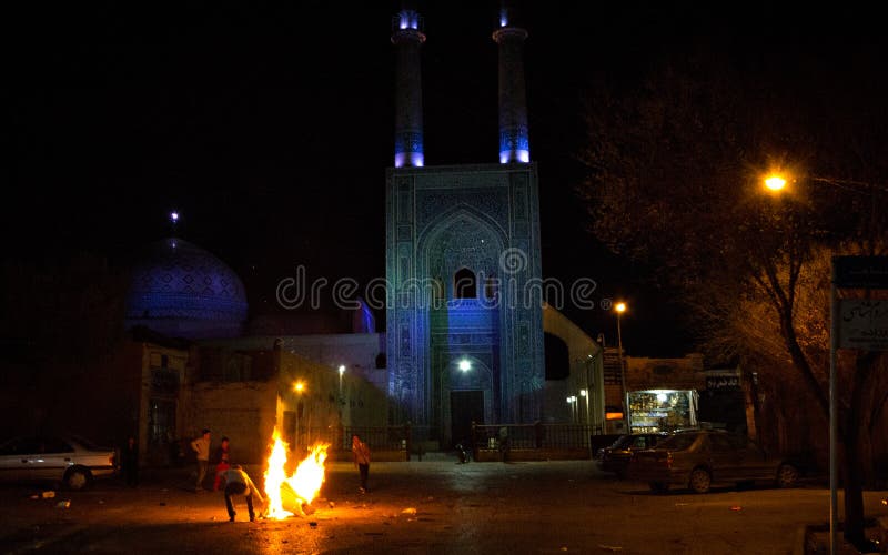 Pożarniczy nocy świętowanie w Yazd, Iran