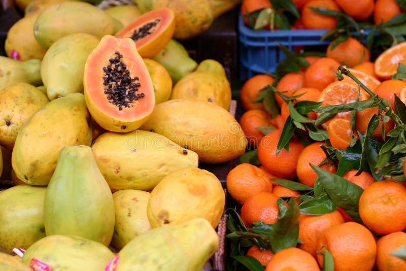 Papaya Fruit And Mandarin Oranges Stock Photo Image of orange, papaya