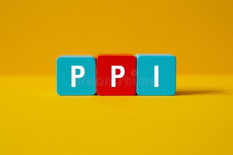 PPI - Payment Protection Insurance,- word concept on cubes, text stock photo