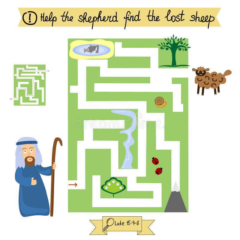 Job for children complete the maze and find lost sheep. Sunday school. A biblical story. Job for children complete the maze and find lost sheep. Sunday school. A biblical story.
