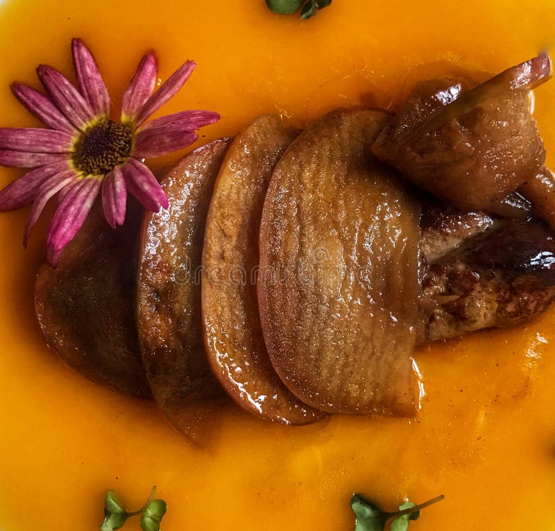 Prachtig voorgerecht in het restaurantschotel van de zondaglunch: foie gras c stock afbeeldingen Prachtig voorgerecht in het restaurantschotel van de zondaglunch: foie gras c stock afbeeldingen