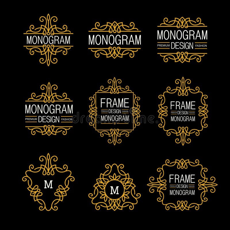 Prachtige reeks, stijljugendstil Elegant Lijn Art Logo, van Emdlem en van het Monogram Ontwerp, vectormalplaatje stock illustratie Prachtige reeks, stijljugendstil Elegant Lijn Art Logo, van Emdlem en van het Monogram Ontwerp, vectormalplaatje stock illustratie