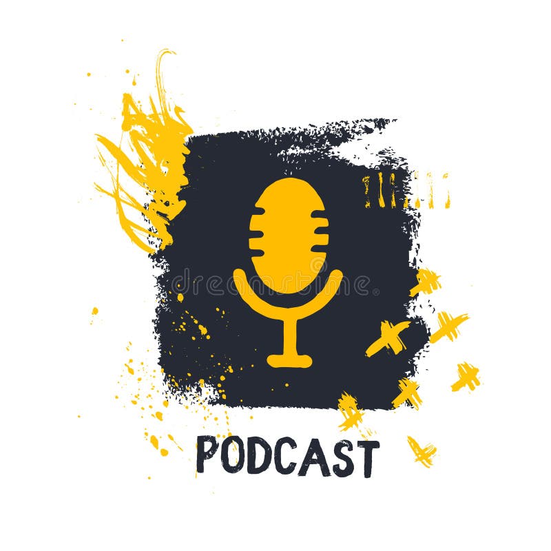 Pracowniany mikrofonu wektor Podcast pojęcie w grunge stylu Muzyka na? ywo Karaoke ikona G? o? nikowy symbol ilustracja wektor