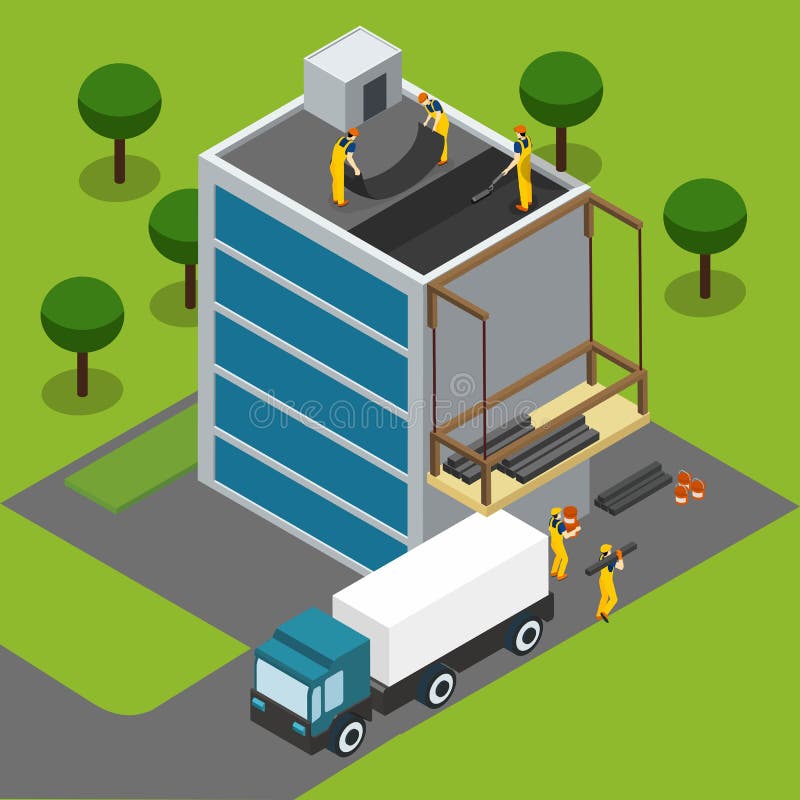 Pracownicy Budowlani Uzupełnia Budujący Isometric sztandar ilustracja wektor Pracownicy Budowlani Uzupełnia Budujący Isometric sztandar ilustracja wektor