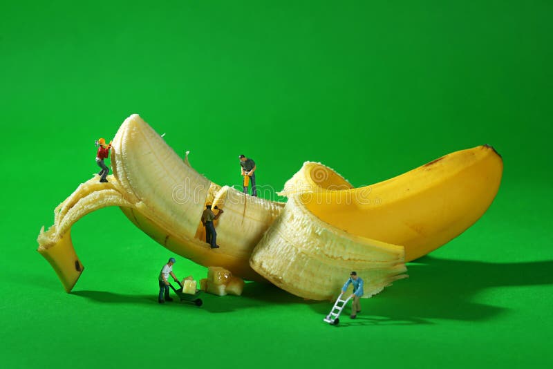 Pracownicy Budowlani w Konceptualny Karmowy metaforyka Z bananem