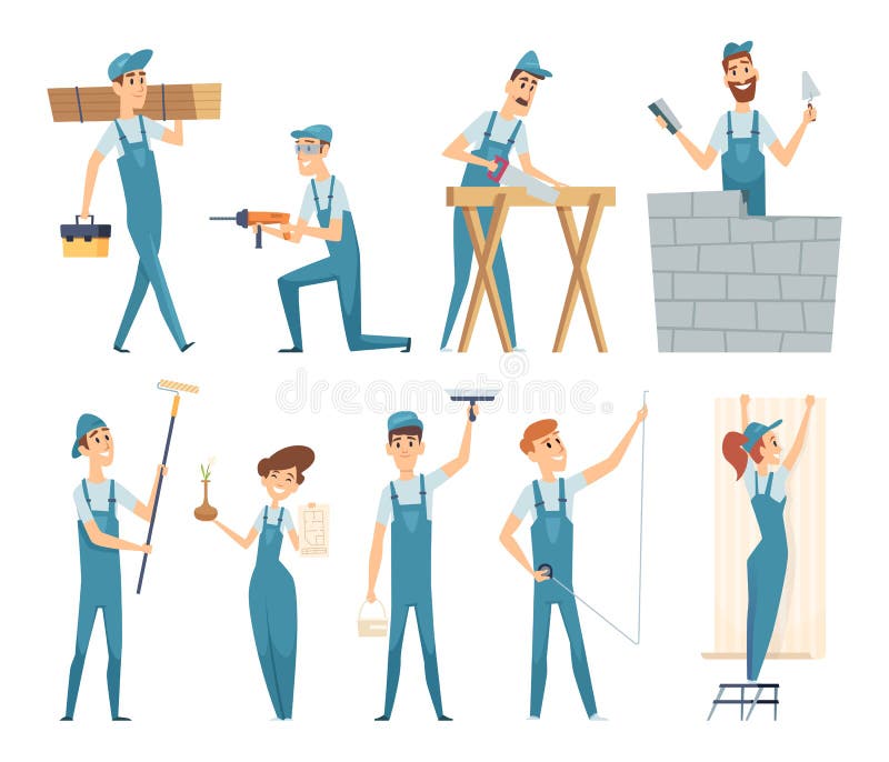 Pracownicy. Konstruktorzy zawodowi w projektowaniu maskotek wektorowych royalty ilustracja Pracownicy. Konstruktorzy zawodowi w projektowaniu maskotek wektorowych royalty ilustracja