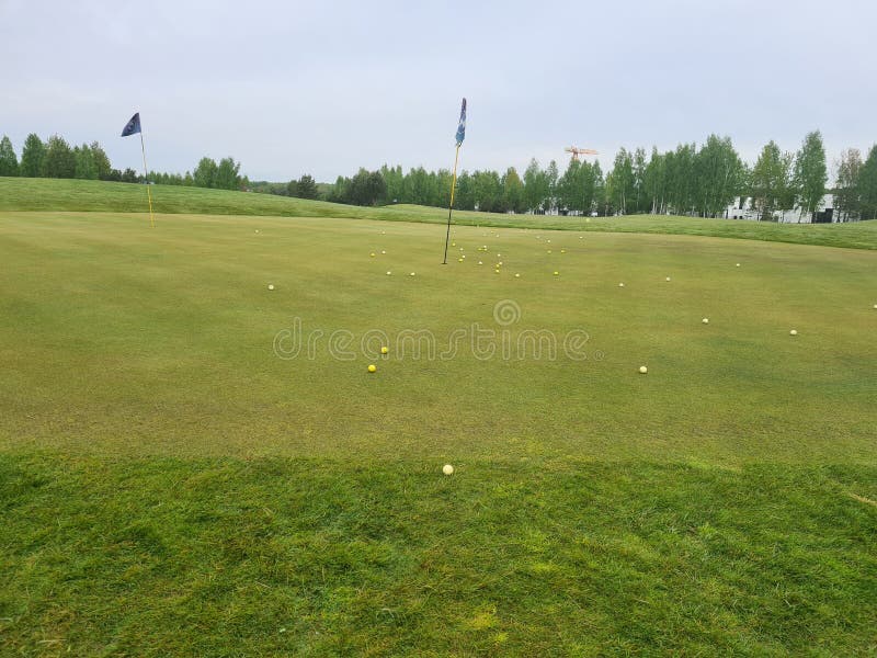 Practice Putting Green with Balls Near Hole Stock Image Image of