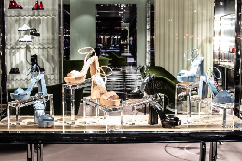 Prada Fashion Store, Window Shop, Bags, Clothes and Shoes on Display for  Sale, Modern Prada Fashion House Editorial Stock Image - Image of  editorial, business: 175653604