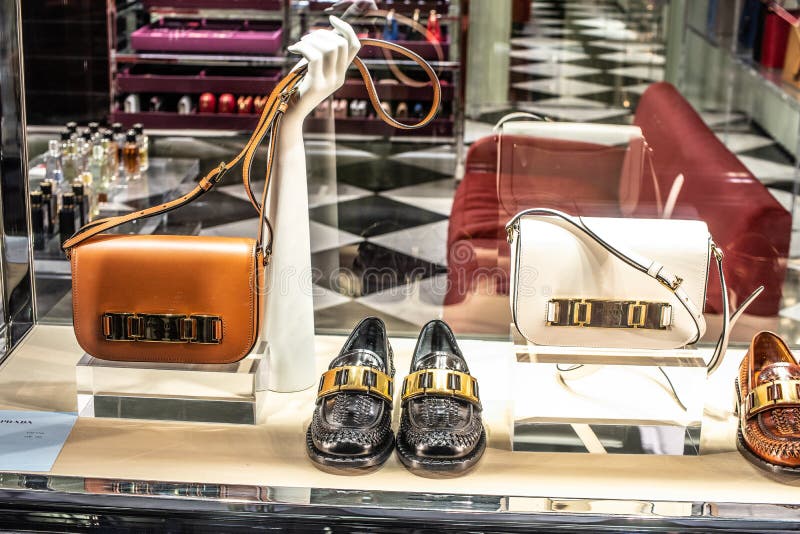 Prada Fashion Store, Window Shop, Bags, Clothes and Shoes on Display for  Sale, Modern Prada Fashion House Editorial Photography - Image of footwear,  business: 175653922