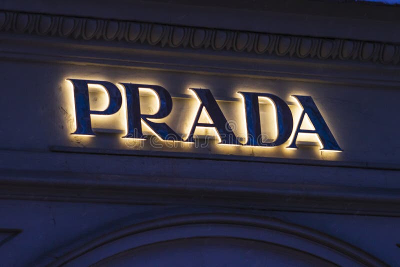 Prada Logo Sign Night Shot Fashion Luxury Brand Editorial Stock Image -  Image of clothing, facade: 240561489