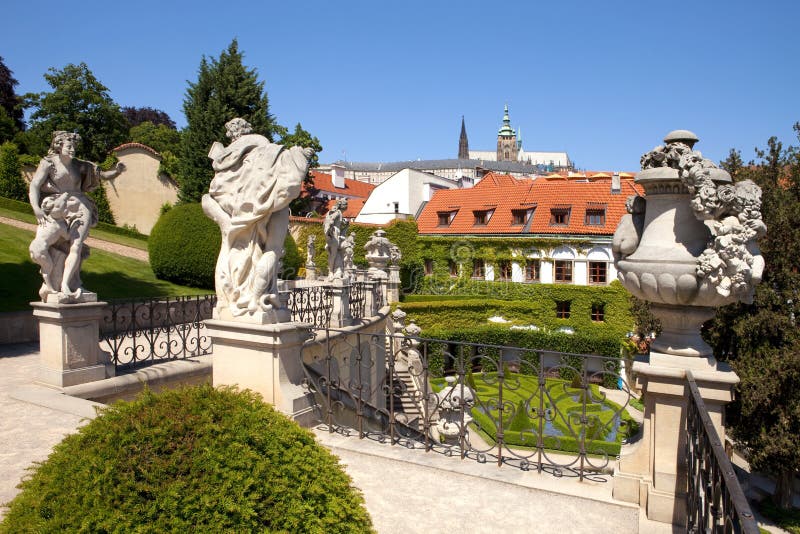 Ein Teich Im WallensteinGarten in Prag Mit Einem Marmorbrunnen Mit