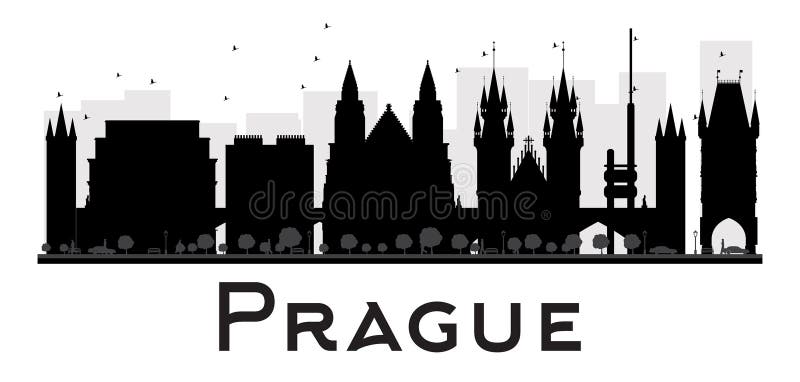 Praga miasta linii horyzontu czarny i biały sylwetka ilustracja wektor Praga miasta linii horyzontu czarny i biały sylwetka ilustracja wektor