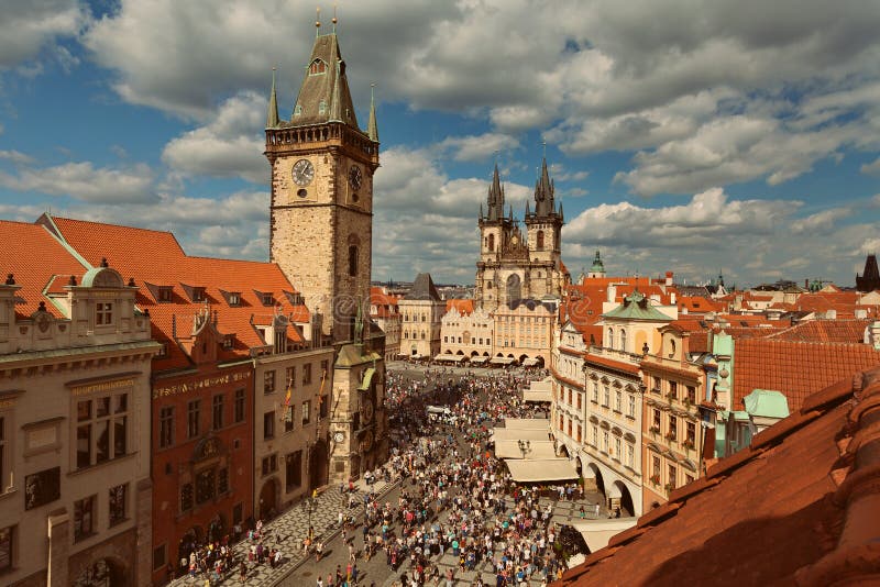 PRAGUE, BOHEMIA, CZECH REPUBLIC - View of the Old Town, Old Town Square, the Church of the Virgin Mary before the Tyn & x28;Tyn stock photo PRAGUE, BOHEMIA, CZECH REPUBLIC - View of the Old Town, Old Town Square, the Church of the Virgin Mary before the Tyn & x28;Tyn stock photo