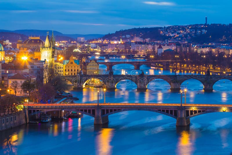 Prague bridges panorama during evening, Prague. Czech Republic royalty free stock image Prague bridges panorama during evening, Prague. Czech Republic royalty free stock image
