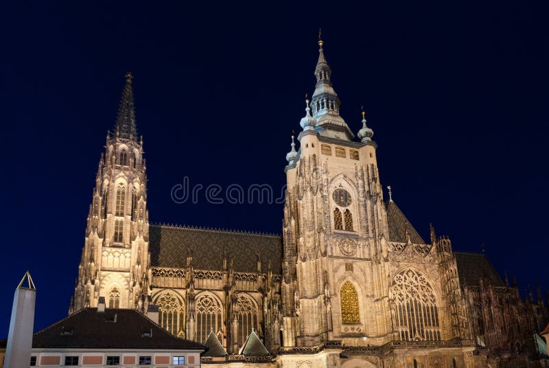 Prague Castle and Cathedral by night, Czech royalty free stock image Prague Castle and Cathedral by night, Czech royalty free stock image