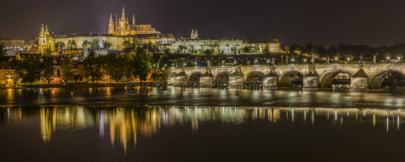Prague Castle and Charles Bridge Panorama stock image Prague Castle and Charles Bridge Panorama stock image