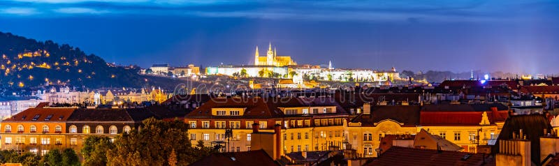 Prague Castle evening panorama. Lookout from Vysehrad. Prague, Czech Republic stock photos Prague Castle evening panorama. Lookout from Vysehrad. Prague, Czech Republic stock photos