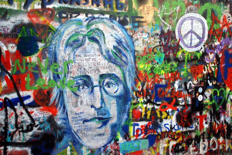 Prague, Czech Rep: John Lennon Memorial stock photo