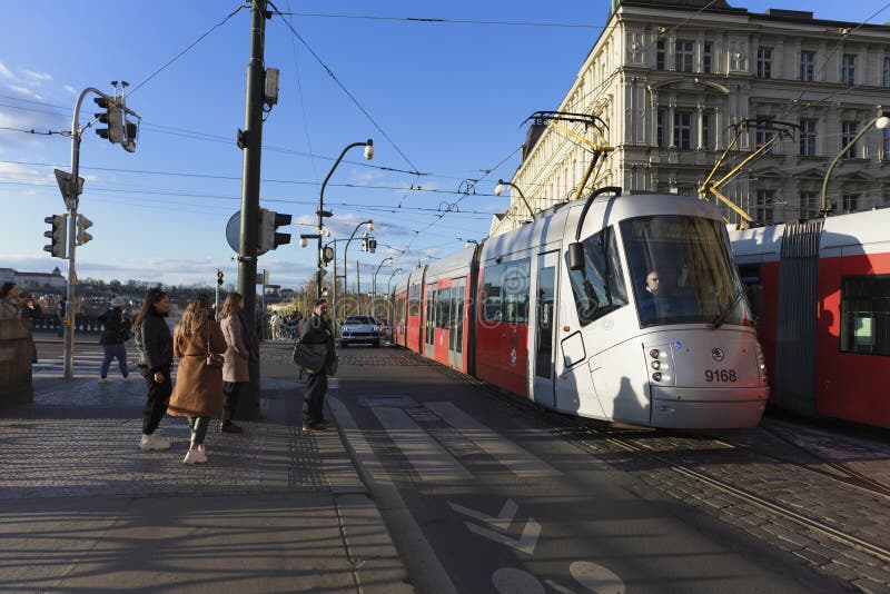 Prague, Czech Republic - Tram and Tramway on the Street. Public ...