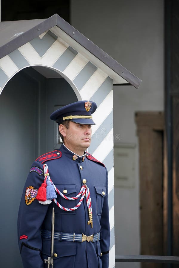 PRAGUE, CZECH REPUBLIC/EUROPE - SEPTEMBER 24 : Czech Republic soldier guarding the entrance to the Castle area in Prague on September 24, 2014. Unidentified man.