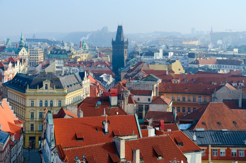 Beautiful view from above of Powder Tower in historical center of Prague, Czech Republic royalty free stock images Beautiful view from above of Powder Tower in historical center of Prague, Czech Republic royalty free stock images