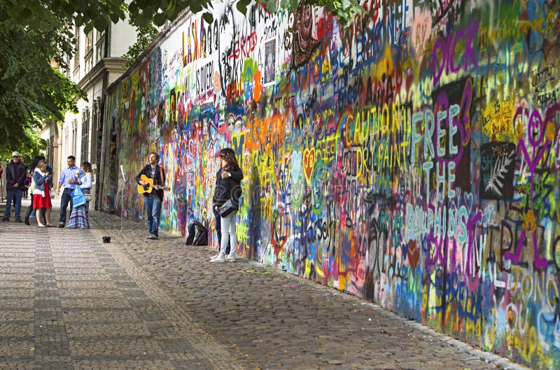 PRAGUE, CZECH REPUBLIC - May 21, 2015: John Lennon Wall with Uni ...