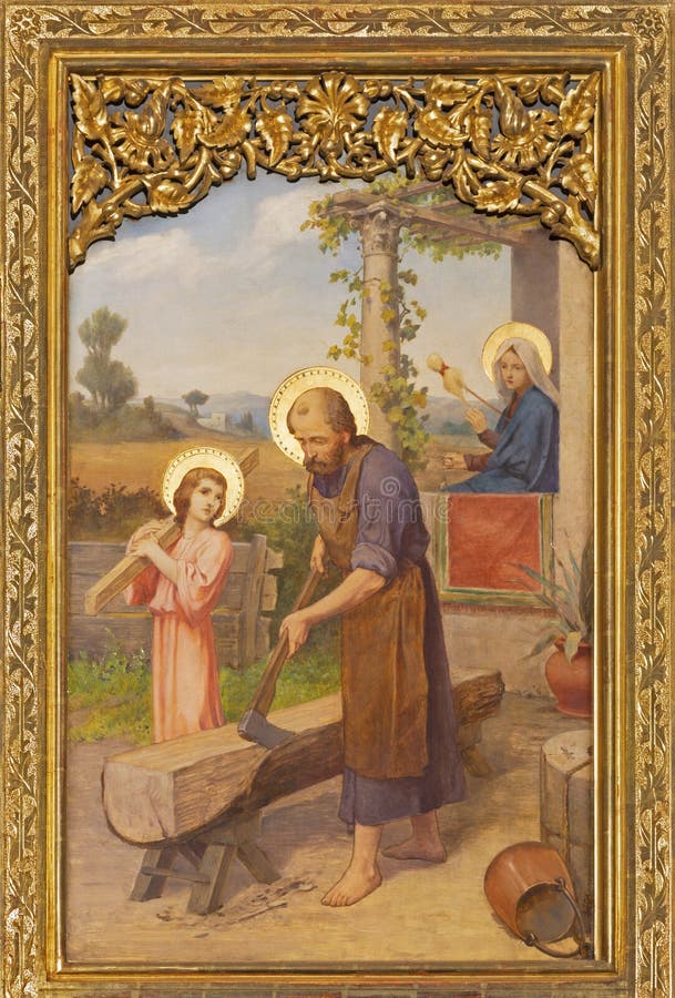 PRAGUE, CZECH REPUBLIC - OCTOBER 12, 2018: The painting of Holy Family in church Bazilika svatého Petra a Pavla na Vyšehrade