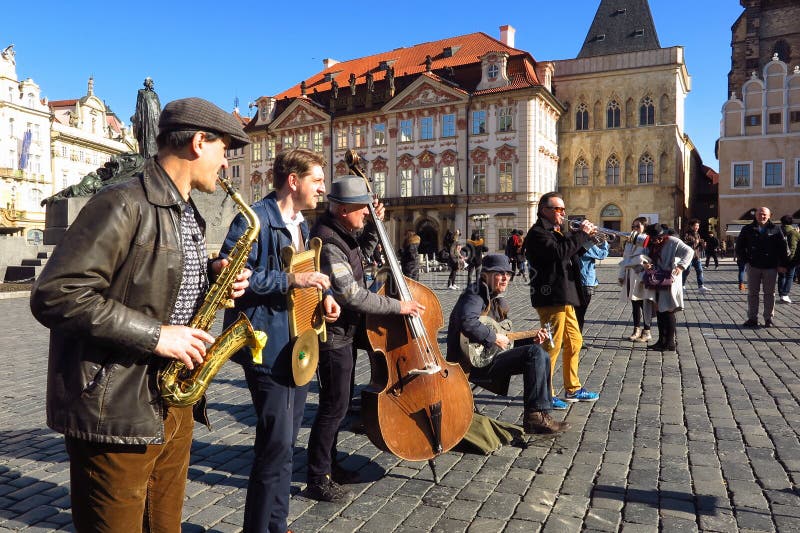 Prague Dixieland jazz band in Old Town Square