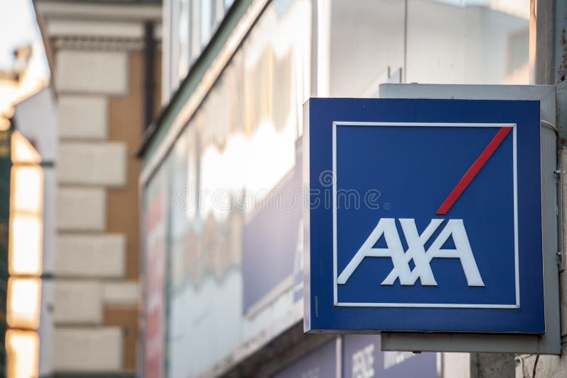 Axa logo on their local agent in Prague.