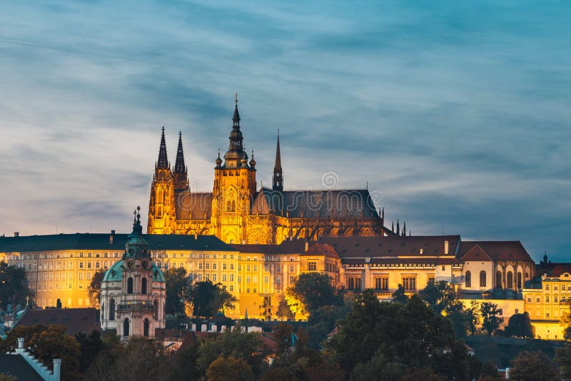 Prague durin beautiful sunset with castle, Hradcany, Czech Republic stock photo Prague durin beautiful sunset with castle, Hradcany, Czech Republic stock photo