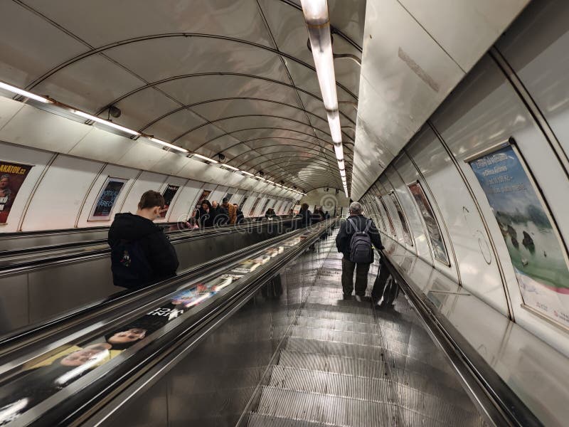 Prague metro station escalator stock photography