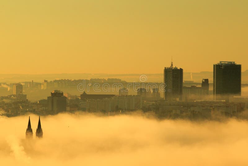 Prague in mist
