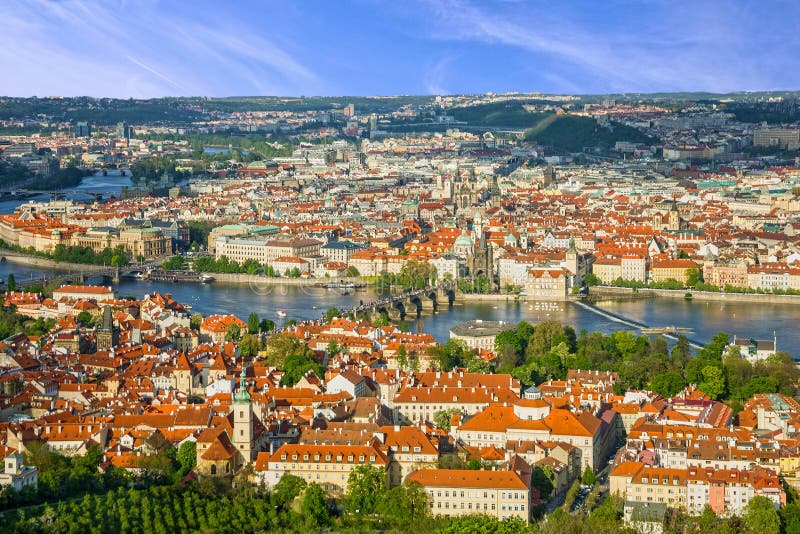 Prague panoramic view, Charles bridge, Czech Republic. River Vltava royalty free stock images