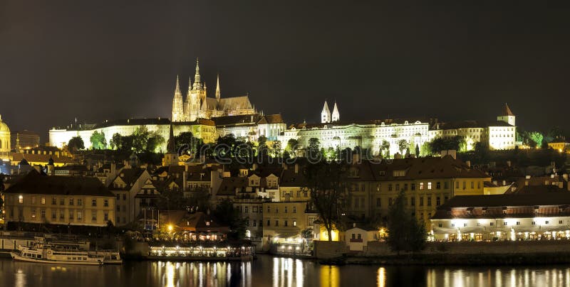 Panorama at night with view on castle in Prague (Praha), capital of Czech republic. Panorama at night with view on castle in Prague (Praha), capital of Czech republic