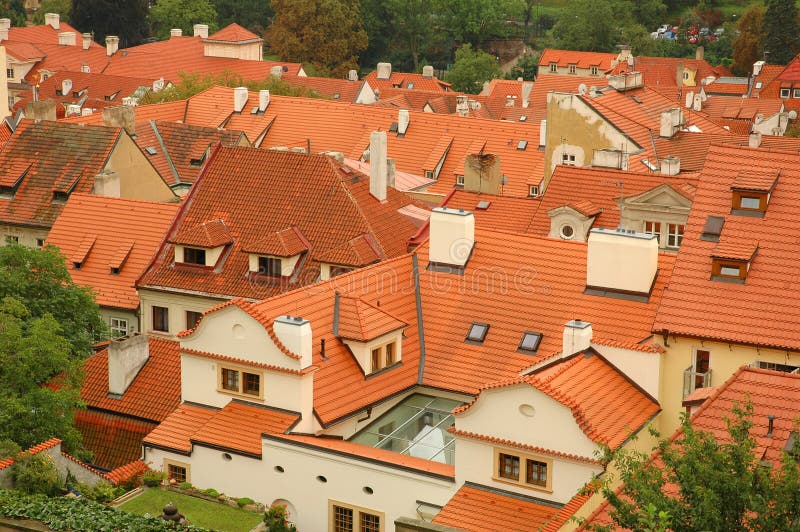 Prague red tile roofs stock photography