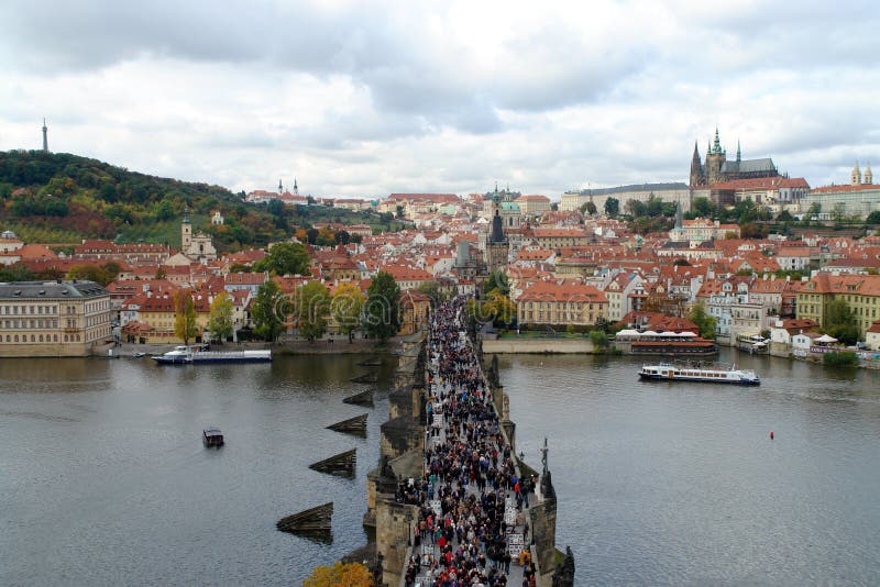 Prague view - Charles bridge, Lesser Quarter and Petrin royalty free stock photo