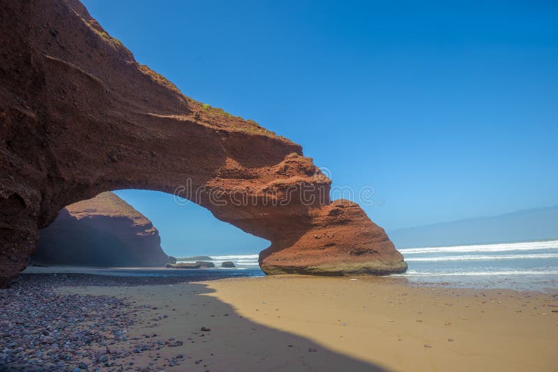 Praia de Legzira, Marrocos imagens de stock Praia de Legzira, Marrocos imagens de stock