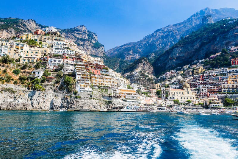 Praiano town of Amalfi coast and Tyrrhenian sea, Italy