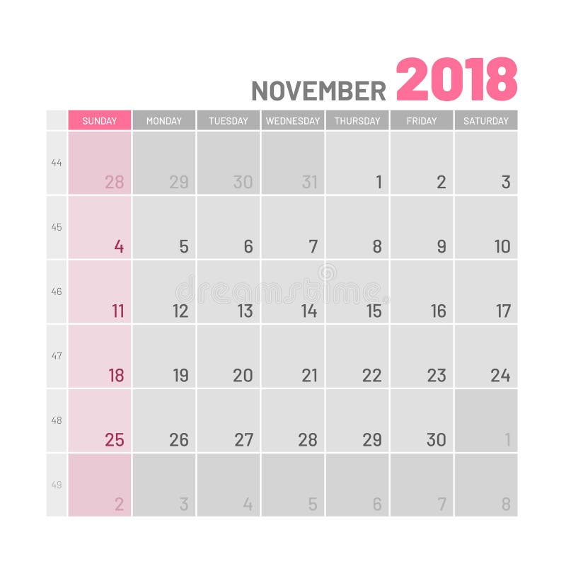 Praktischer hellfarbiger Planer, November 2018, flach vektor abbildung Praktischer hellfarbiger Planer, November 2018, flach vektor abbildung