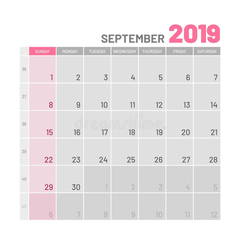 Praktischer hellfarbiger Planer, September 2019, flach lizenzfreie abbildung Praktischer hellfarbiger Planer, September 2019, flach lizenzfreie abbildung