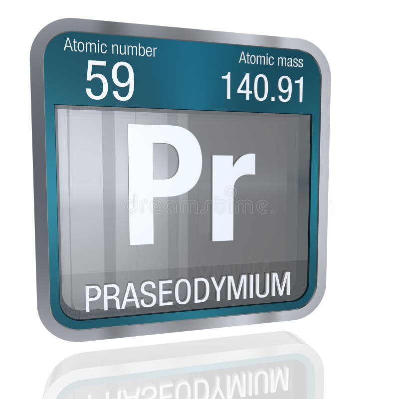 Praseodymium symbol in square shape with metallic border and transparent background with reflection on the floor. 3D render. vector illustration Praseodymium symbol in square shape with metallic border and transparent background with reflection on the floor. 3D render. vector illustration