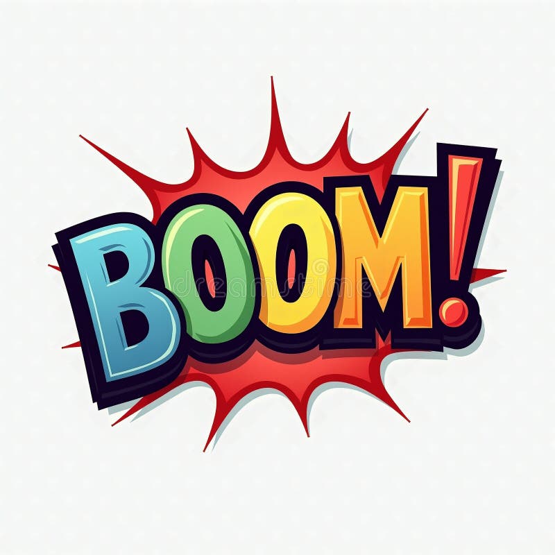Pratbubbla med teckningstext boom bang kapow med högt ljudklipp stock illustrationer