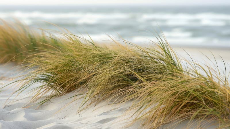 A natural landscape of tall grass stretching towards the horizon with the ocean in the background. Clouds float in the sky above the fluid water AIG50 AI generated. A natural landscape of tall grass stretching towards the horizon with the ocean in the background. Clouds float in the sky above the fluid water AIG50 AI generated